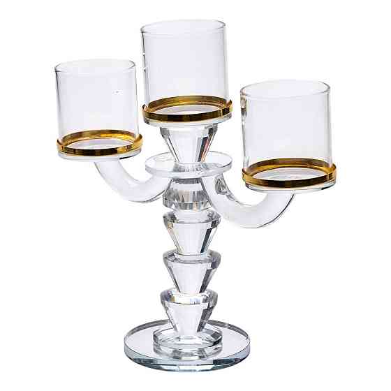Канделябр на 3 свічки 23×9×23.5 см підсвічник скляний декоративний із золотою окантовкою HP-4-35 Київ