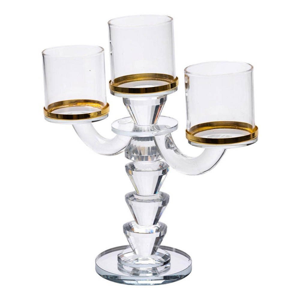 Канделябр на 3 свічки 23×9×23.5 см підсвічник скляний декоративний із золотою окантовкою HP-4-35 Київ - фото 2
