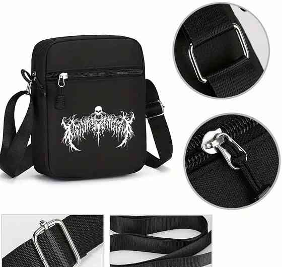 Стильна Чоловіча Чорна Сумка через Плече з с готическим принтом черепа Харків