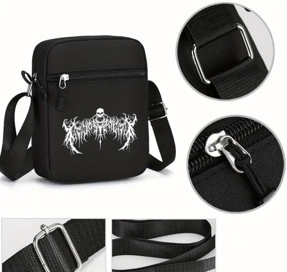 Стильна Чоловіча Чорна Сумка через Плече з с готическим принтом черепа Харьков - изображение 5