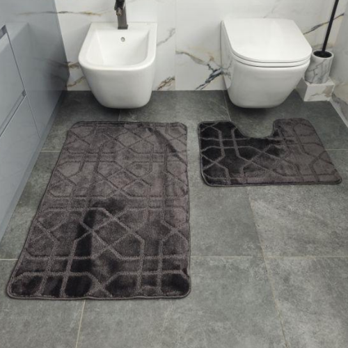 Набір килимків для ванної 2шт 60*100см+50*60см U-виріз Геометрія Standard сірий поліпропілен Дариана Житомир - фото 1
