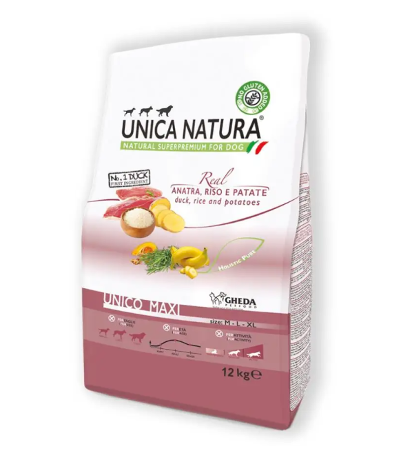 Сухой корм для собак Gheda Unica Natura Unico Maxi корм для больших пород собак (утка, рис, картофель), 12 кг Винница - изображение 1