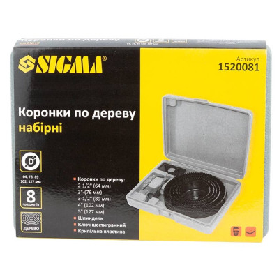 Коронка Sigma по дереву наборная 64, 76, 89, 102, 127 мм, кейс (1520081) Винница - изображение 6