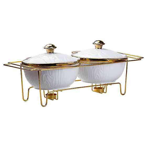 Фарфоровий мармит на 2 секції з металевою підставкою Київ