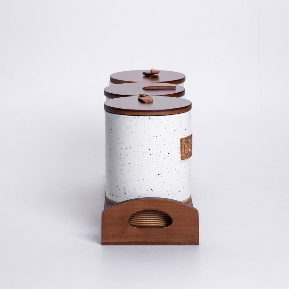 Набір порцелянових банок для сипучих 3 шт по 800 мл з кришками Бежевий HP-26-1BE Київ - фото 6