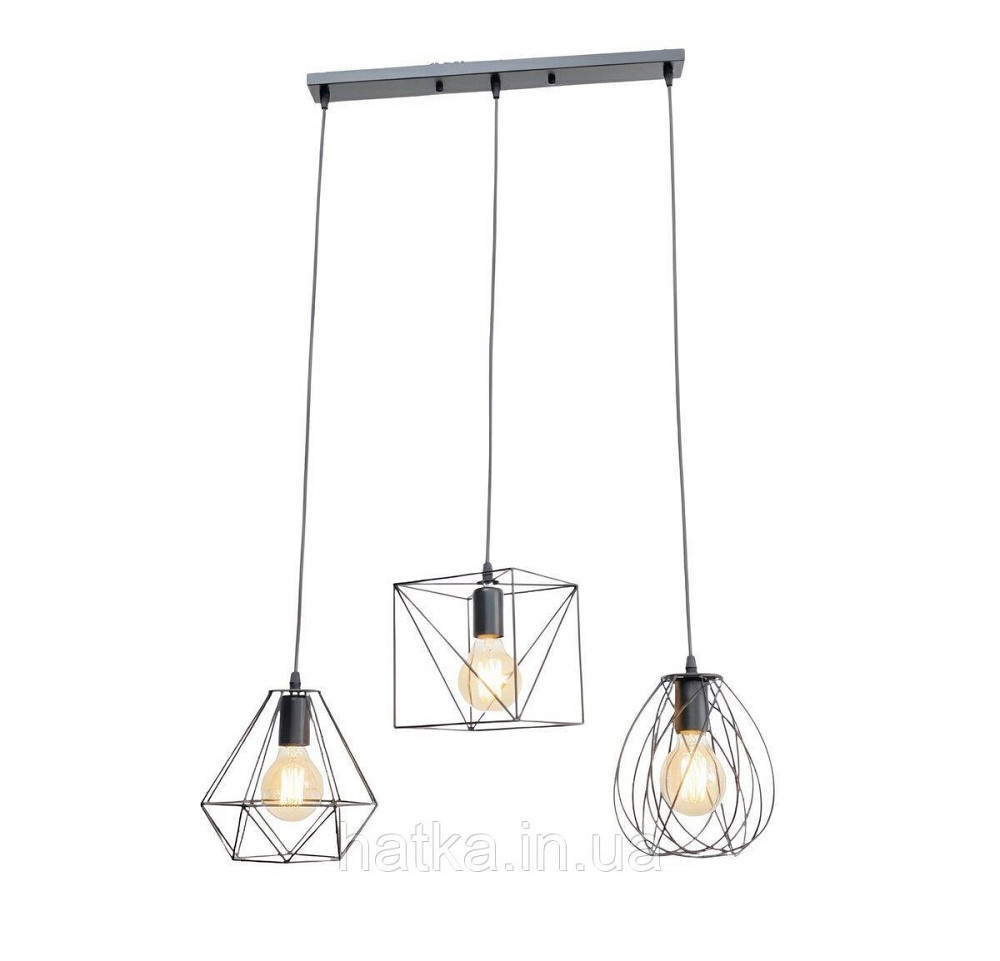 Підвісний світильник на три плафони VALESO TY307-3 Лофт чорний E27 Київ - фото 2