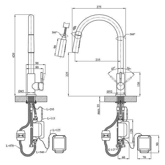 Смеситель для кухни с выдвижным изливом WEZER SEN4A-01 сенсорный, сатин Киев