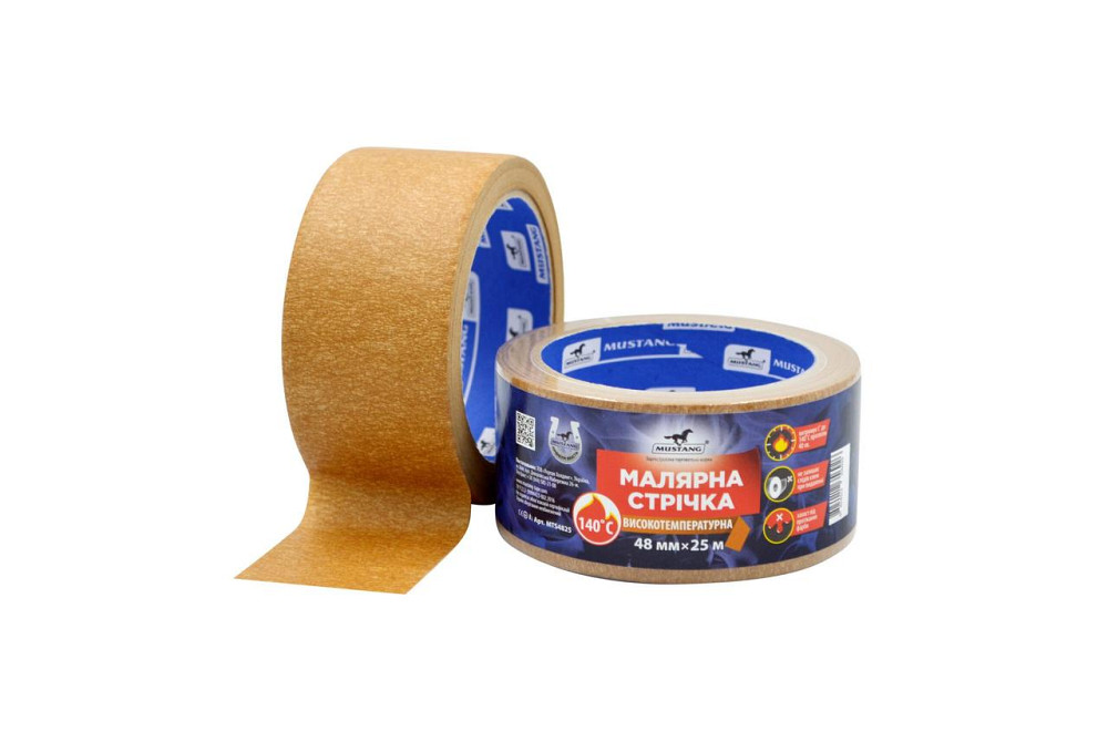 Малярная лента ВЫСОКОТЕМПЕРАТУРНАЯ MUSTANG Коричневая 48мм х 25м Ровно - изображение 1