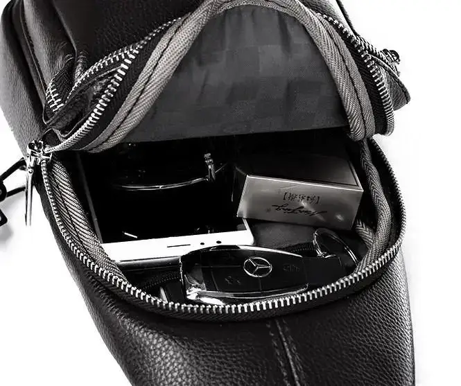 Чоловіча сумка-слінг шкіряна 18х32х7, крос боді для прогулянок Tiding Bag A25F-5060A чорна Київ - фото 6