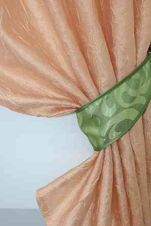 Кухонные шторы VR-Textil № 073к с ламбрекеном и подхватами персиковый с салатовым 270х170 см (52-0178) Киев