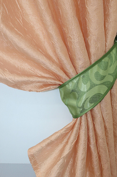 Кухонные шторы VR-Textil № 073к с ламбрекеном и подхватами персиковый с салатовым 270х170 см (52-0178) Киев - изображение 3