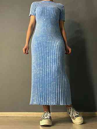 Сукня жіноча Fashion 3042 довга трапеція трикотажна в рубчик, блакитний, one size Одеса