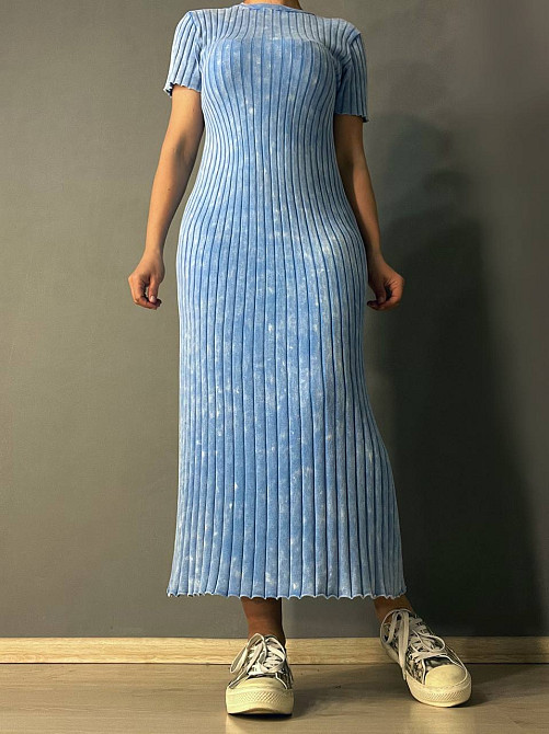Платье женское Fashion 3042 длинное трапеция трикотажное в рубчик, голубой, one size Киев - изображение 1