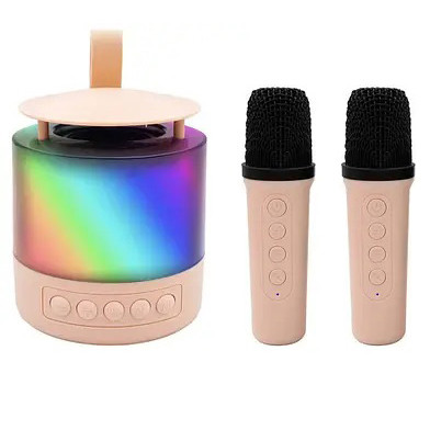 Портативная Bluetooth колонка K19 с подсветкой LED и двумя микрофонами для караоке Pink ZT-78 Львов - изображение 1