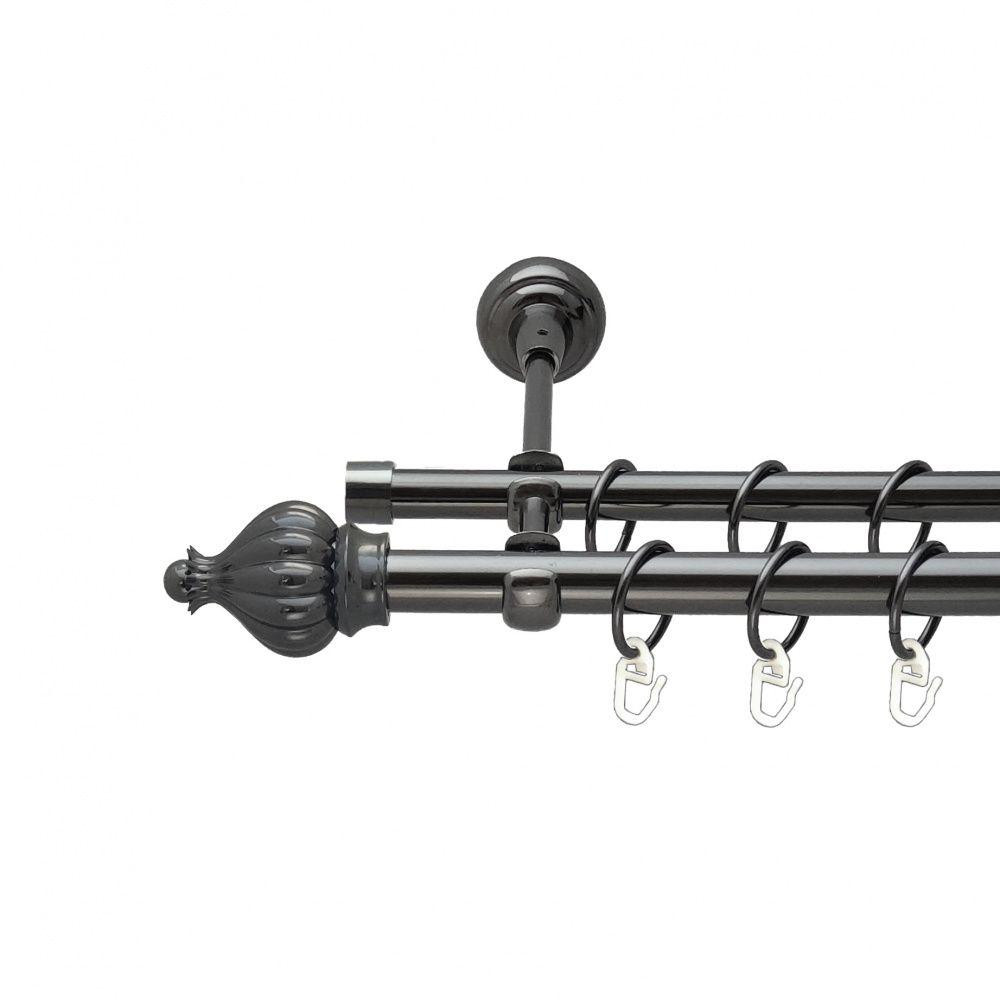 Карниз Orvit Таджа металевий дворядний відкритий гладка труба кільце металеве Онікс 19\16 мм 240 см (00-00014895) Львів - фото 1