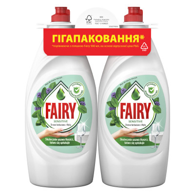 Средство для ручного мытья посуды Fairy Нежные руки Чайное дерево и Мята 2 х 900 мл (8700216759649) Винница - изображение 1