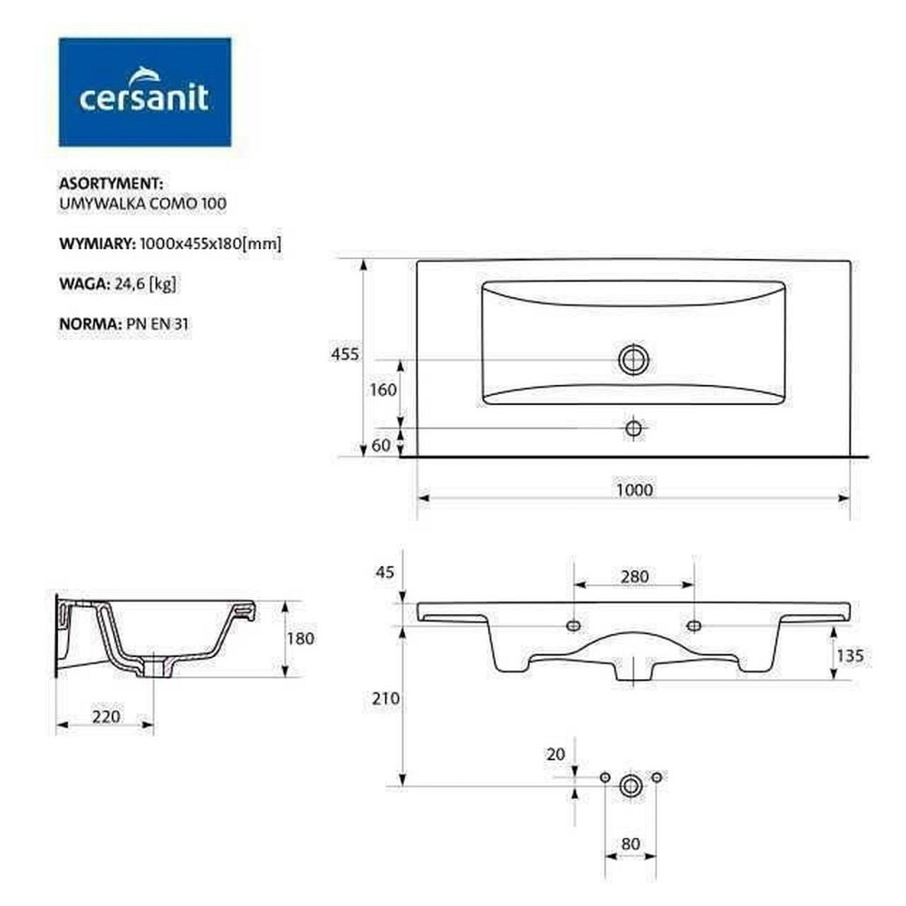 Умывальник мебельный Cersanit COMO 100 в коробке (000014091) Киев - изображение 3