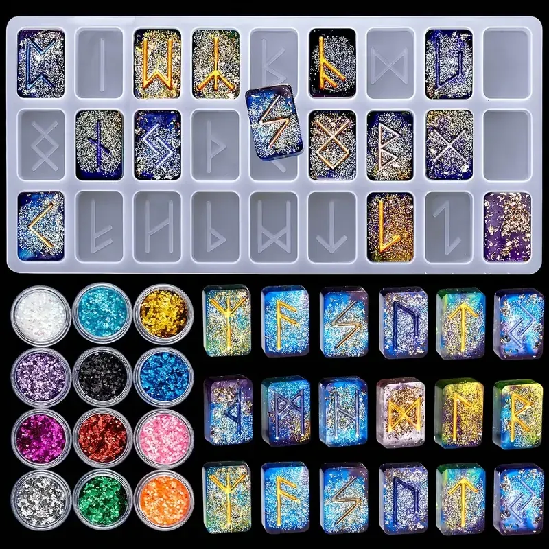 Силиконовый молд (форма) для изготовления рун 22×10,5 см + набор блёсток для смолы Киев - изображение 6