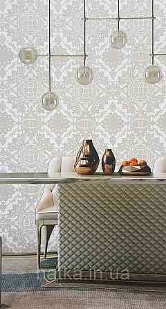 Обои виниловые на флизелине AdaWall Seyyah 1.06х10 вензеля цветы фигуры структурные серебристые на белом Киев