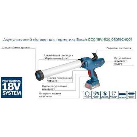 Аккумуляторный пистолет для герметика Bosch GCG 18V-600 18 В, 3,5 кН, 600 мл, без АКБ и ЗУ Киев