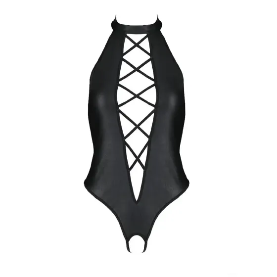 Боді з екошкіри Passion NANCY BODY 4XL/5XL black, з імітацією шнурівки та відкритим доступом Львів