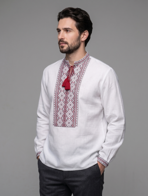 Мужская рубашка-вышиванка в этническом стиле с красным орнаментом. Киев - изображение 5