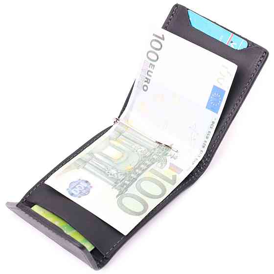 Компактний шкіряний затискач для грошей з утримувачем для Apple AirTag GRANDE PELLE 11617 Чорний Київ