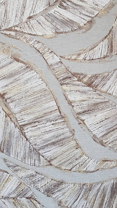 Шпалери вінілові на флізеліновій основі Rasch Ascona 1.06х10 листя структурні сірі коричневі із золотистим Київ - фото 1