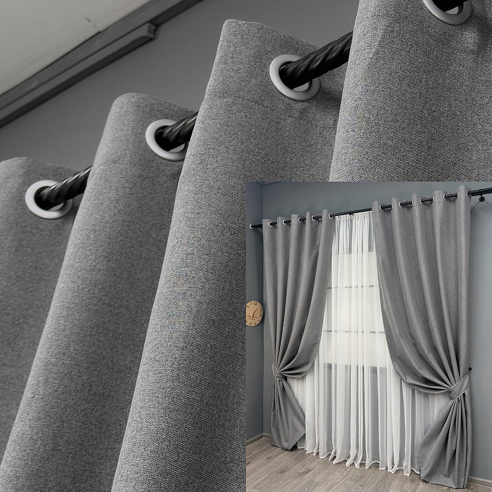 Комплект штор на люверсах VR-Textil Блэкаут двусторонний ASHEN NIGHT № 1851ш Серый 150х270 см 2 шт (37-0291) Киев - изображение 1