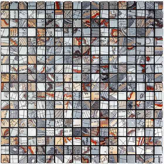 Сіра самоклеюча алюмінієва плитка з візерунком квадратиків Київ