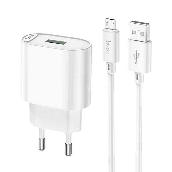 Мережевий зарядний пристрій HOCO C109A Fighter single port QC3.0 charger set(Micro) White Київ