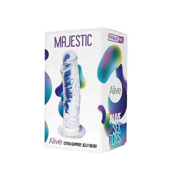 Прозорий фалоімітатор Alive Jelly Dildo Majestic, TPE, присоска, діаметр 3,7 см, довжина 14,7 см Sex Aura Київ