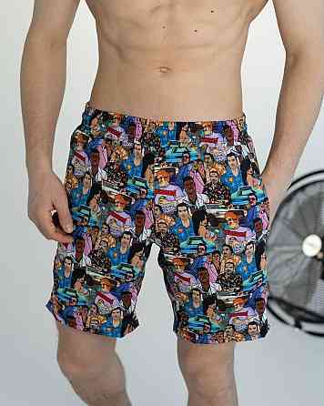 Мужские пляжные шорты с принтом голубые Pobedov Vocation GTA Киев