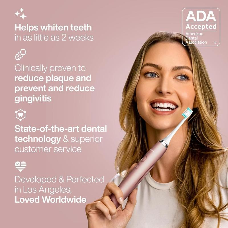 Електрична звукова зубна щітка Aquasonic Vibe Series Ultra Satin Rose Gold, 40000 рухів/хв, 4 режими, 6 насадок, ADA Київ - фото 9