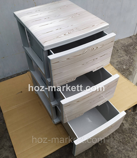 Комод пластиковий тумбочка на 3 ящики з малюнком під дерево світлий Харків - фото 9