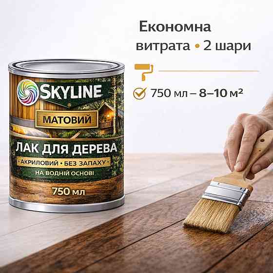 Лак для дерева Skyline матовий акриловий прозорий без запаху для внутрішніх і зовнішніх робіт 750 мл Харків
