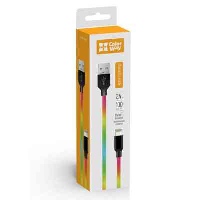 Дата кабель USB 2.0 AM to Lightning 1.0m multicolor ColorWay (CW-CBUL016-MC) Вінниця