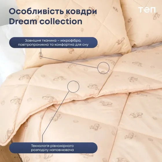 Ковдра з овечої вовни двоспальна тепла зимова стьобана ТЕП 180*210 см бежева Одеса