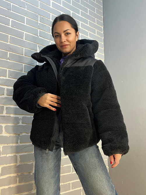 Куртка жіноча Lady Yep 9055 тедді комбінована штучне хутро оверсайз з капюшоном, чорний, 44-48 Київ - фото 19