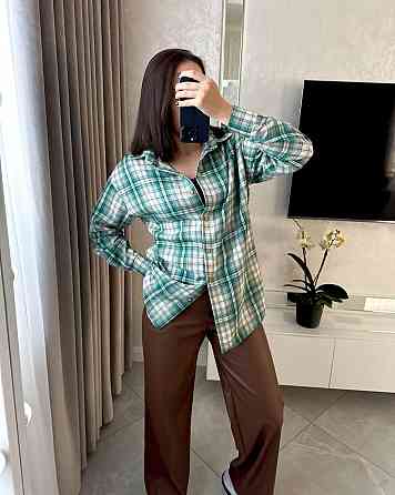 Жіноча повсякденна сорочка в клітинку на ґудзиках Зелений, 48/52 Одеса