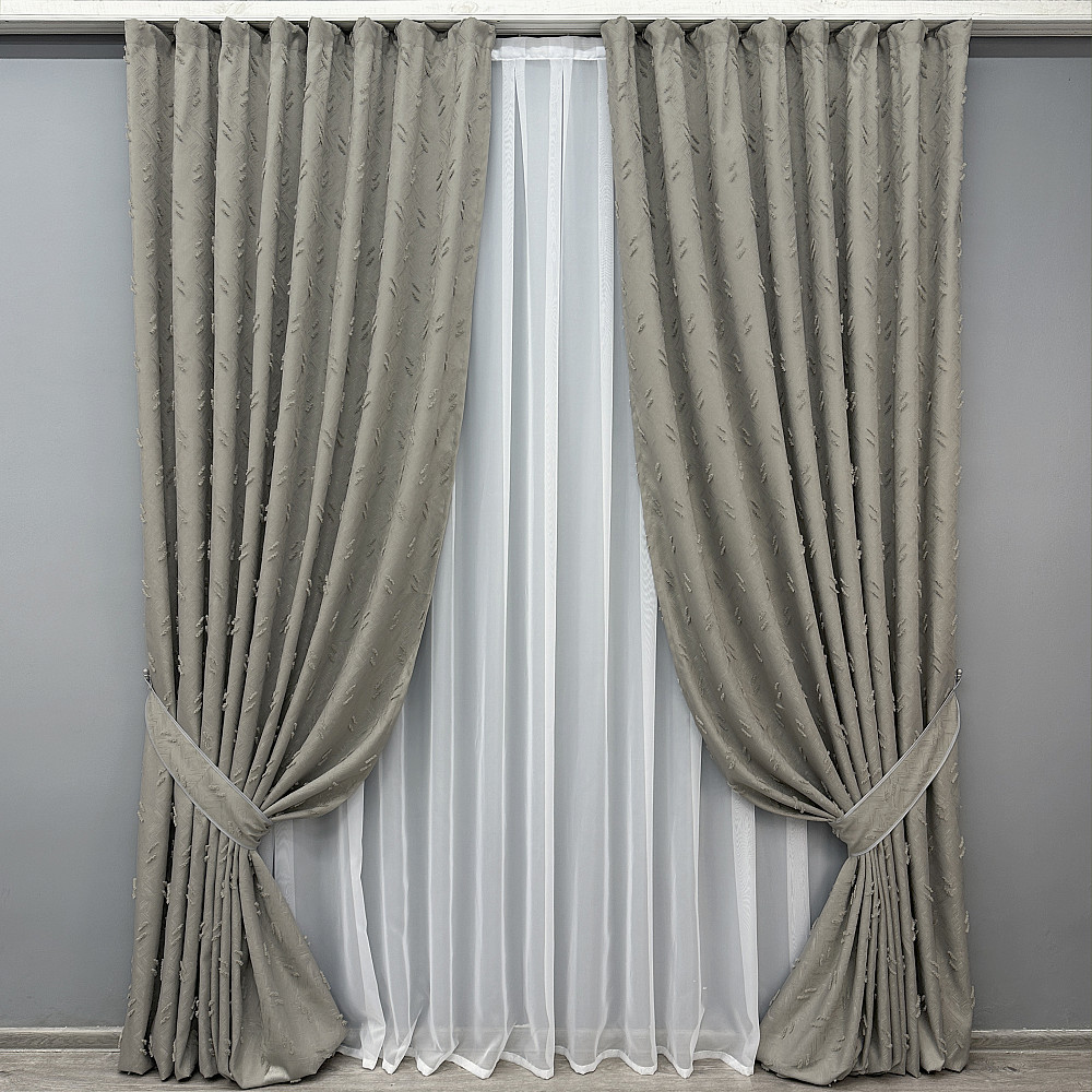 Комплект штор VR-Textil Лен Букле № 1888ш Серый 150х270 см 2 шт (33-0919) Киев - изображение 2