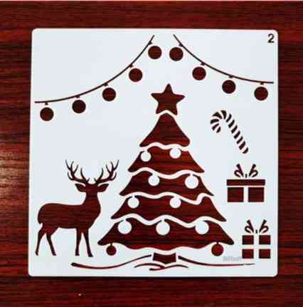 Новогодний трафарет Елка и олень 13 на 13 см серый Киев