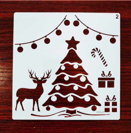 Новогодний трафарет Елка и олень 13 на 13 см серый Киев - изображение 1