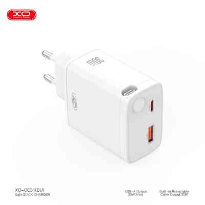 Зарядний пристрій XO 1xUSB-C + 1xUSB QC30W GaN + cable USB-C to USB-C white (XO-CE31) Вінниця