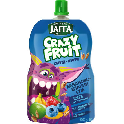 Дитяче пюре Jaffa Crazy Fruit Фруктовий десерт з бананів, яблук, чорниці та суниці 100 г (4820192261982) Вінниця - фото 1
