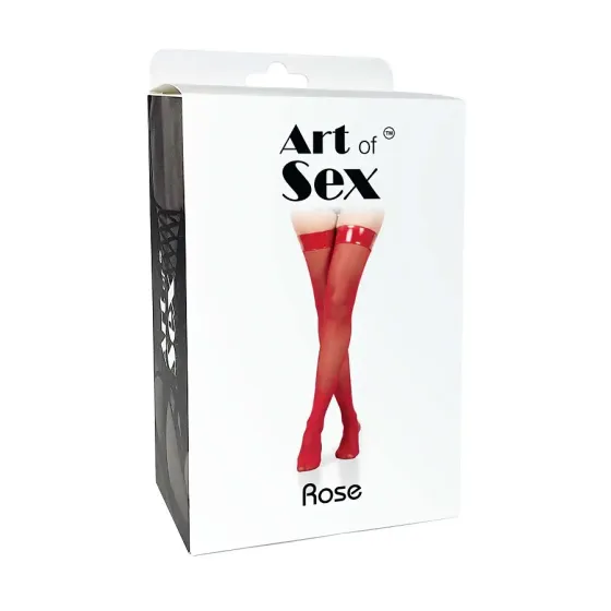 Панчохи в дрібну сітку з коронкою Art of Sex - Rose, колір чорний з ефектом мокрого оксамиту, L Львов