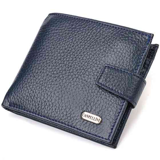 Практичний чоловічий гаманець із натуральної зернистої шкіри CANPELLINI 21879 Синій Київ