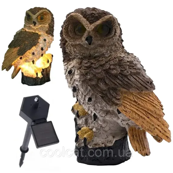 Садовий світильник на сонячній батареї 15,5см, "Сова" / Газонний ліхтар / Вуличний ліхтар у вигляді сови Київ