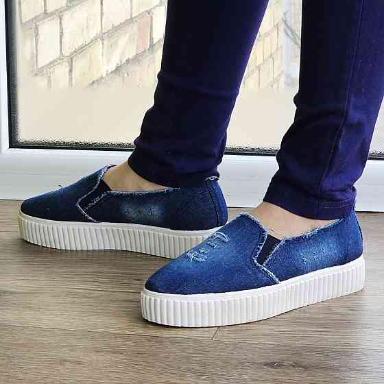 Женские Джинсовые Слипоны Мокасины на Высокой Толстой Подошве (размеры: 36,37,38) - 211 Днепр