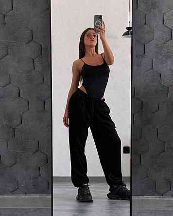 Женские повседневные оверсайз брюки-джоггеры турецкая петля диагональ Черный Одесса